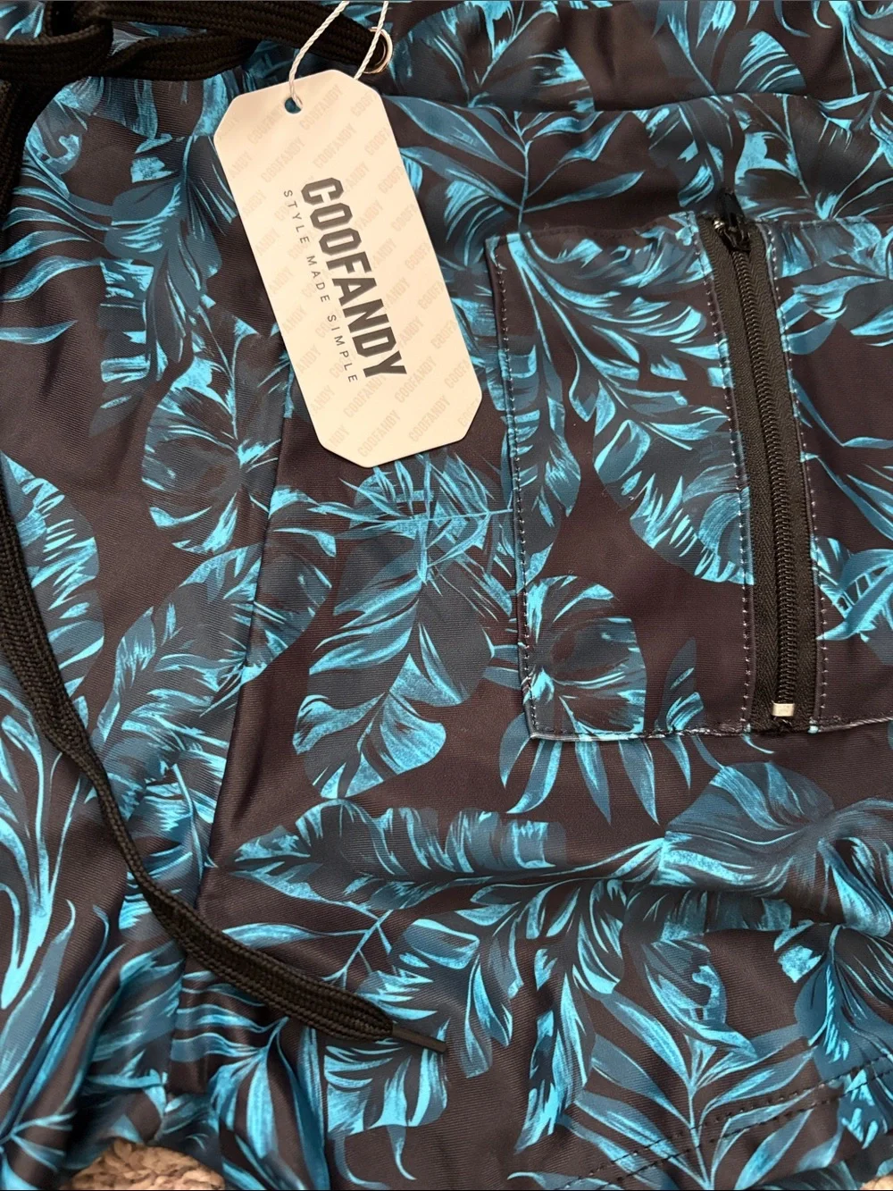 Coofandy Men’s Blue Tropical Print Swim Shorts